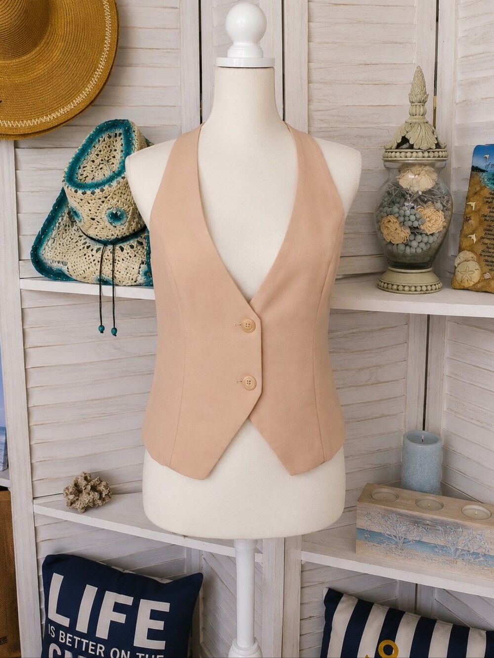 Forever 21 Nude/Tan Halter Top Open Back Size S